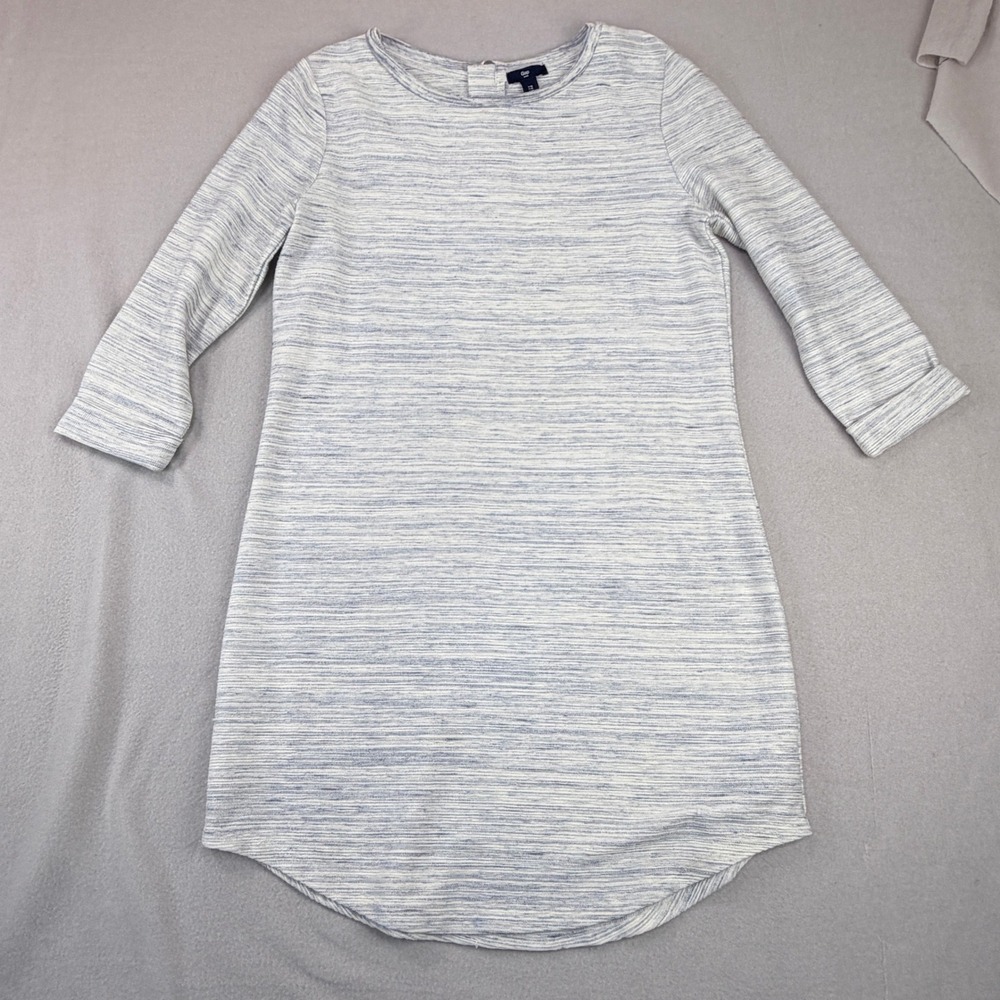 Gap Womens Space Dye Knit Shift Dress Blue White 3/4 Sleeve Size M